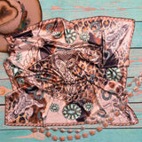 Longhorn & Leopard Wild Rag Scarf | Khaki & Turquoise | 36x36