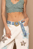 Blue Floral Print Circular Buckle Belt