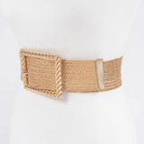 Gold Wide Square Buckle Plus Size Clear Elastic Belt