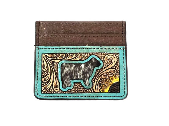 Western Tooled Cow Cutout Leather Card Holder