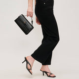 Thea Vegan Leather Croc Print Crossbody Top Handle Bag Black