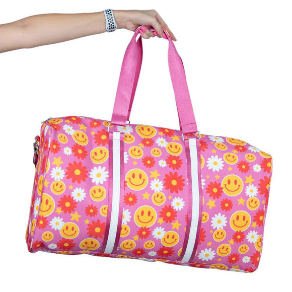 Red Flower Happy Face Weekender Duffle Bag