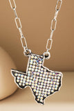 Texas State Pendant Paperclip Chain Necklace | AB Crystal