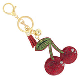 Bling Rhinestone Puffer Cherries Tassel Keyring Bag Charm