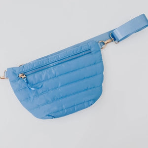 Light Carolina Blue Quilted Puffer Sling Belt Crossbody Bag