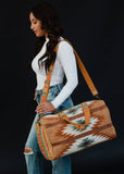 Brown Rust Teal Cream Western Aztec Duffel Weekender Travel Bag