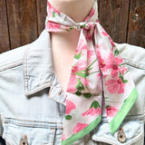 Pink Green Floral Western Skinny Cowgirl Mini Wild Rag Scarf Necktie
