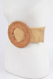 Khaki Oversized Bamboo Buckle Wide Elastic Belt