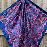 Blue Pink Swirl Printed Western Southwestern Wild Rag Scarf Accent