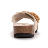 Muk Luks Women Penelope Crochet Suede Floral Cross Strap Sandal Slide Stone