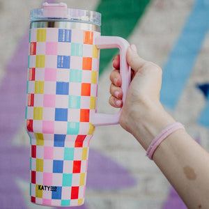 Multicolored Checkered Insulated Stainless Steel Tumbler 40 oz with Handle