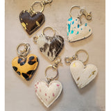 Western Heart Cowhide Keychain – White Metallic Pink Bag Charm