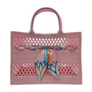 The Soleil Cutout Jelly Tote with Coordinating Scarf Blush Pink