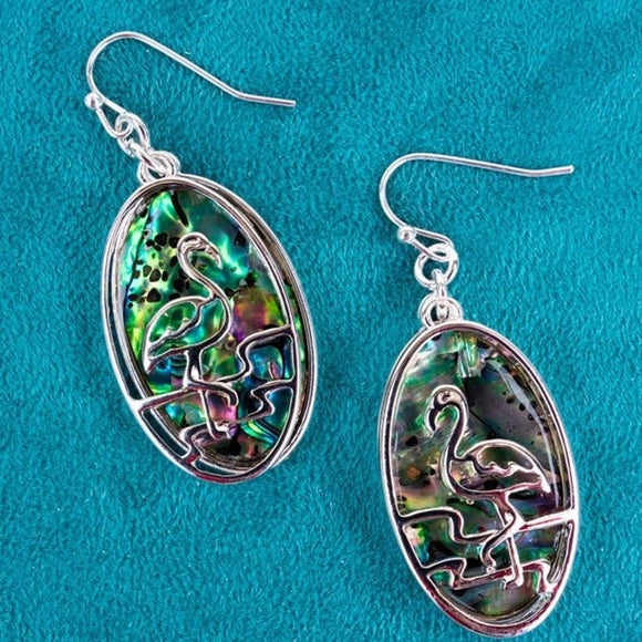 Sarina Tropical Beach Abalone Like Flamingo Oval Earrings