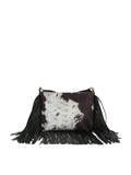 Black Vegan Cowhide Fringe Crossbody Bag | Western Hair-On Shoulder Bag