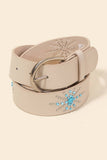 Western Turquoise Star Burst Vegan Leather Belt Ivory