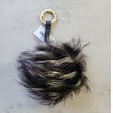 Black with White Tips Faux Fur Pom Pom Key Chain Keyring Bag Charm