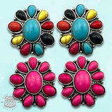 Western Southwestern Multicolor Stone Flower Post Earring