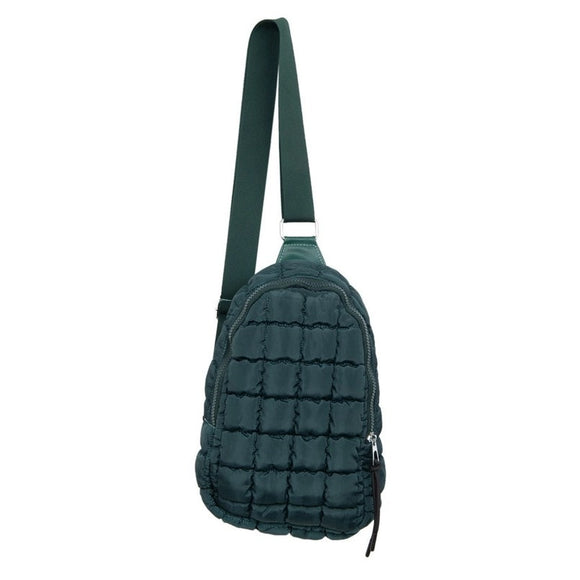 Forest Green Boho Lightweight Quilted Puffy Puffer Sling Bag