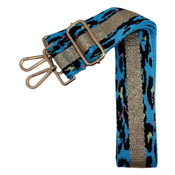 Metallic Champagne Blue Leopard Stripe Adjustable Crossbody Bag Purse Strap