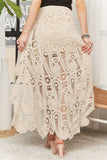 Crochet Lace High-Low Maxi Skirt in Beige