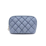Cloud Kiss Quilted Puffer Nylon Cosmetic Dome Pouch in Dusty Blue