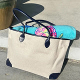 Carryall Shopper Tote Bag Beige Navy Blue