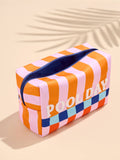 Pool Day Oversized Zip Pouch | Pink & Orange Stripe | Terry Lettering