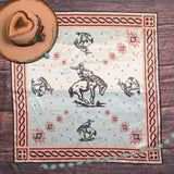 Bronc Rider Western Print Wild Rag Scarf | Mint & Blush | 36x36