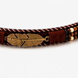 Brown Beaded Western Hat Band with Gold-Tone Feather, Tie-On