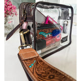 Darla Clear Wristlet Tooled Strap Western Purse Tan Festival Concerts Stadiums