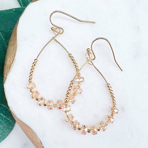 Beige Gold Beaded Teardrop Earrings