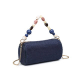 Rachel Woven Barrel Clutch | Navy with Beaded Handle & Chain Strap