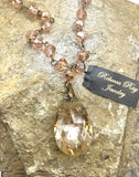 Vintage Crystal Teardrop Charm Necklace | Rosary-Style Bead Chain | 18"