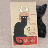 Chat Noir Fine Art Cat Stud Earrings | Silver Tone | Art Card Gift