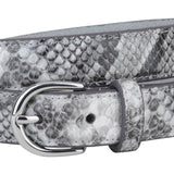 Grey Silver Snakeskin Print Leather Belt