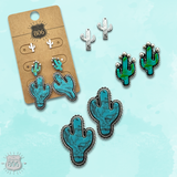 Turquoise and Silver Cactus Earring 3 Piece Set