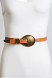 Oval Embossed Vintage Look Buckle Western Belt Camel Brown