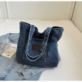 Dark Blue Washed Denim Shoulder Bag | Vintage Pocket Bag