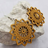 Boho Etched Wood Flower Dangle Earring