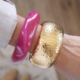 Sunforge Gleam Wide Hammered Cuff Bracelet | Gold Tone Oval Hinge Bangle