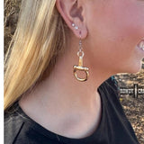 Western Dangle Fearless Horse Bit Earrings Gold