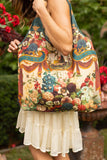 Stay Gold Linen Tote Bag | Boho Market Bag with Rabbits, Bees & Florals