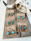 Western Turquoise Square Stud Earrings