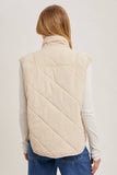 Button Down Quilted Puffer Vest with Pockets Creamy Beige