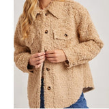 Boucle Button Front Woven Shacket Jacket Creamy Latte