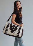 Western Aztec Woven Cotton Duffel Travel Bag Cream Black