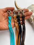 Western Leather Skinny Tassel Fringe Keychain Tan Cognac