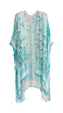 Belize Lightweight Boho Resort Wrap Kimono Cover Up Turquoise