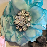 Hand Dyed Floral Crystal Center Velvet Scarf Tee Slide or Ring Blue